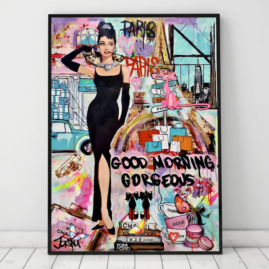 Graffiti Art Hepburn Canvas Wall Art-MinimalisticDecor.com