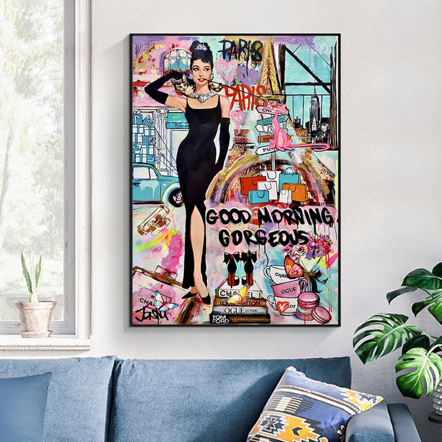 Graffiti Art Hepburn Canvas Wall Art-MinimalisticDecor.com