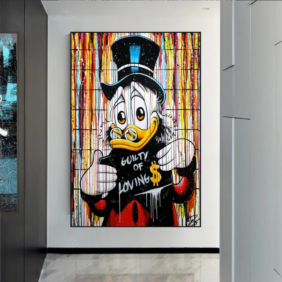 Graffiti Art Scrooge Donald Duck Guilty of Love Canvas Wall Art-MinimalisticDecor.com