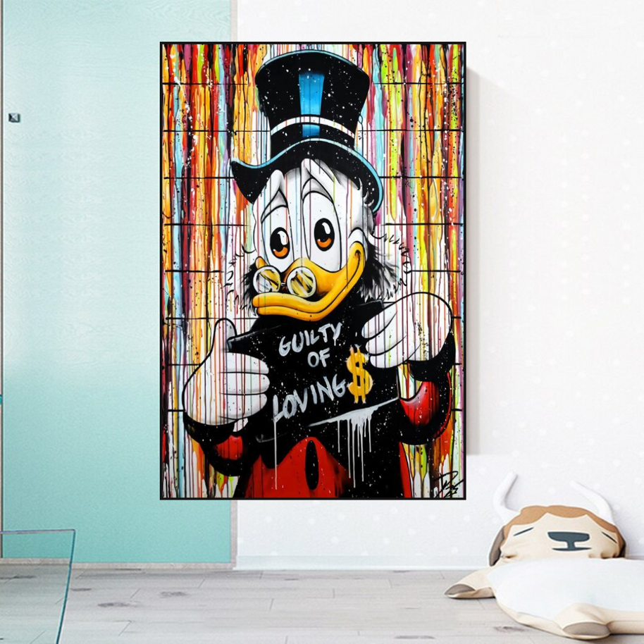 Graffiti Art Scrooge Donald Duck Guilty of Love Canvas Wall Art-MinimalisticDecor.com