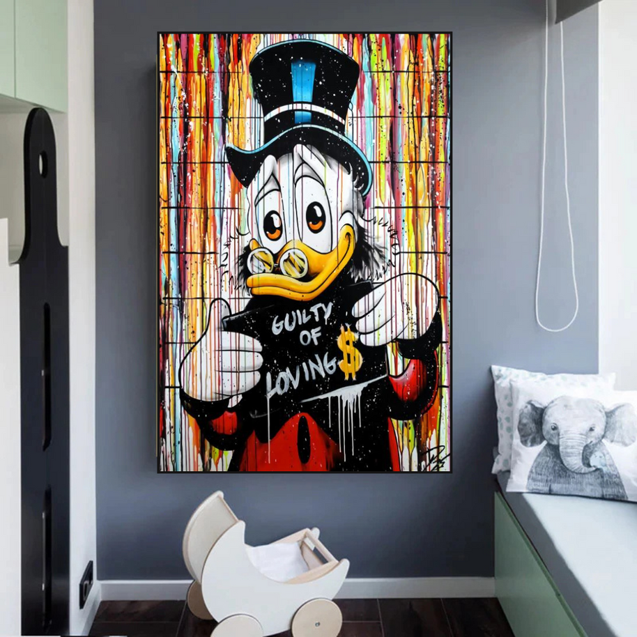 Graffiti Art Scrooge Donald Duck Guilty of Love Canvas Wall Art-MinimalisticDecor.com