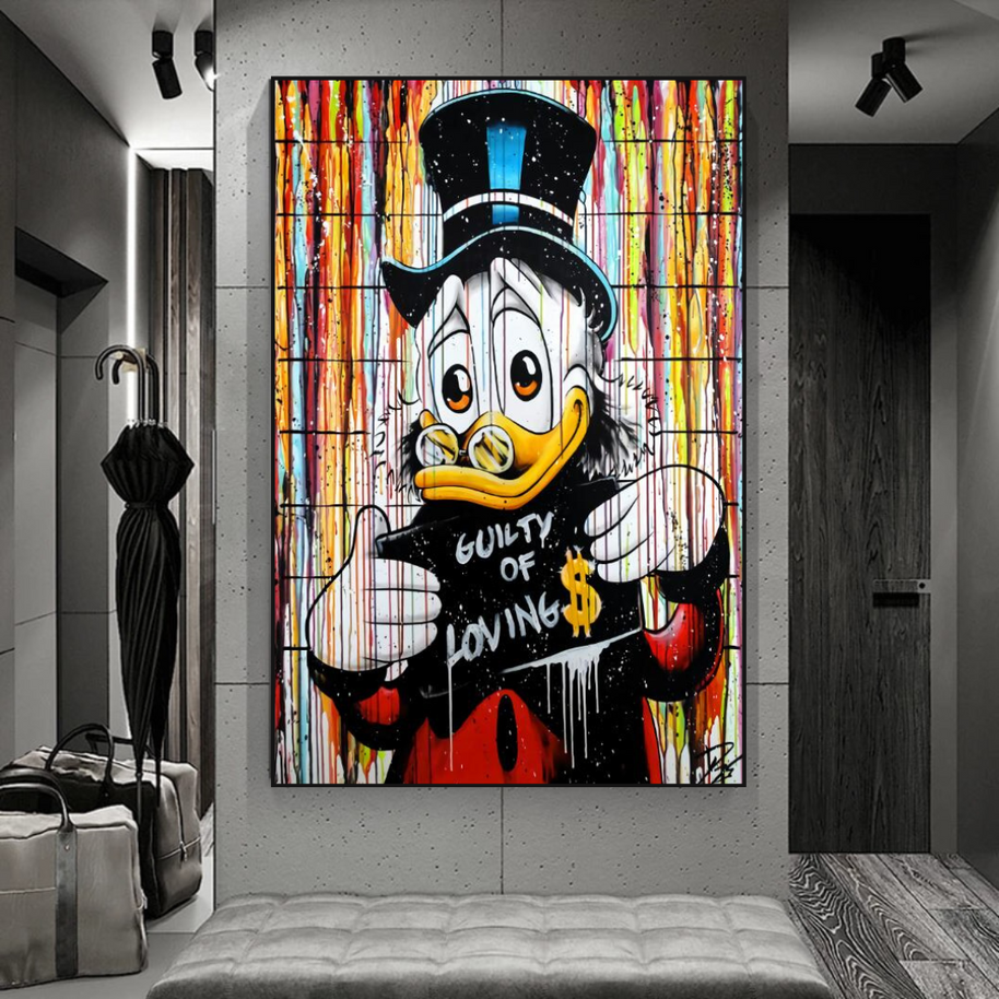 Graffiti Art Scrooge Donald Duck Guilty of Love Canvas Wall Art-MinimalisticDecor.com