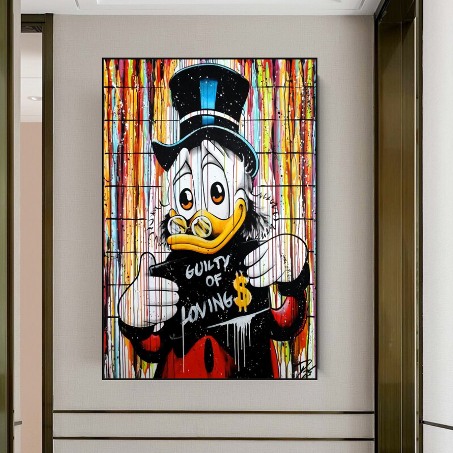 Graffiti Art Scrooge Donald Duck Guilty of Love Canvas Wall Art-MinimalisticDecor.com