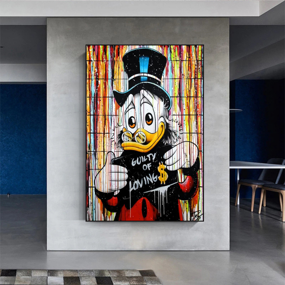 Graffiti Art Scrooge Donald Duck Guilty of Love Canvas Wall Art-MinimalisticDecor.com