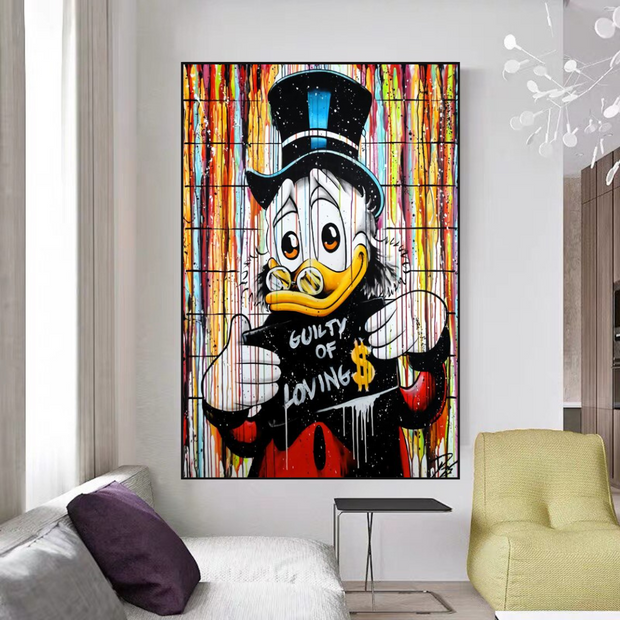 Graffiti Art Scrooge Donald Duck Guilty of Love Canvas Wall Art-MinimalisticDecor.com