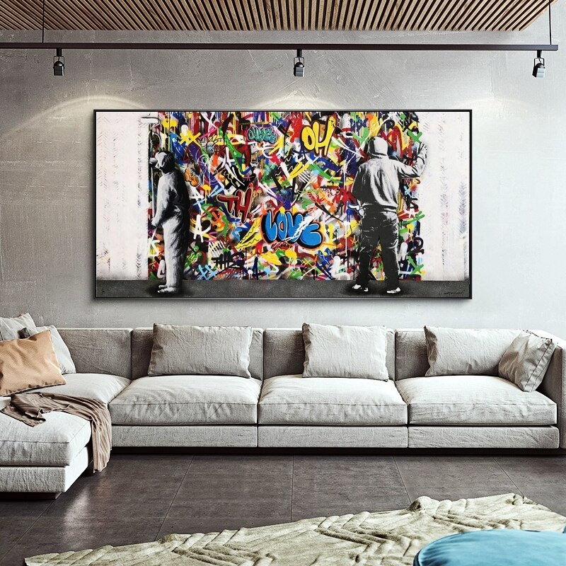Graffiti Banksy Paintings on The Wall Canvas Wall Art-MinimalisticDecor.com