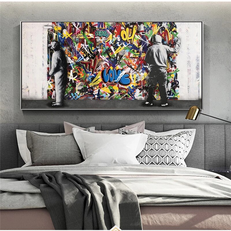 Graffiti Banksy Paintings on The Wall Canvas Wall Art-MinimalisticDecor.com