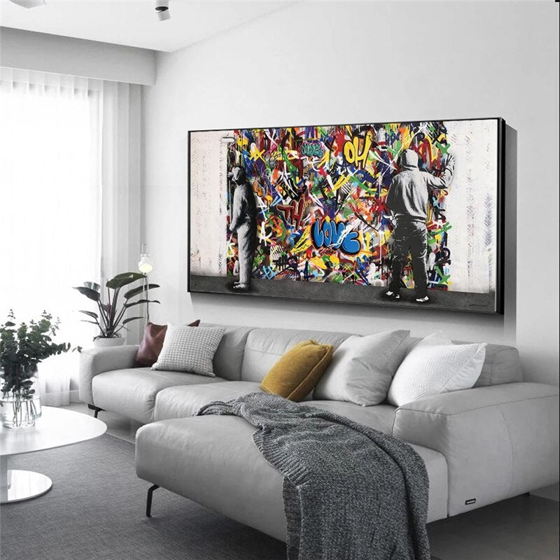 Graffiti Banksy Paintings on The Wall Canvas Wall Art-MinimalisticDecor.com