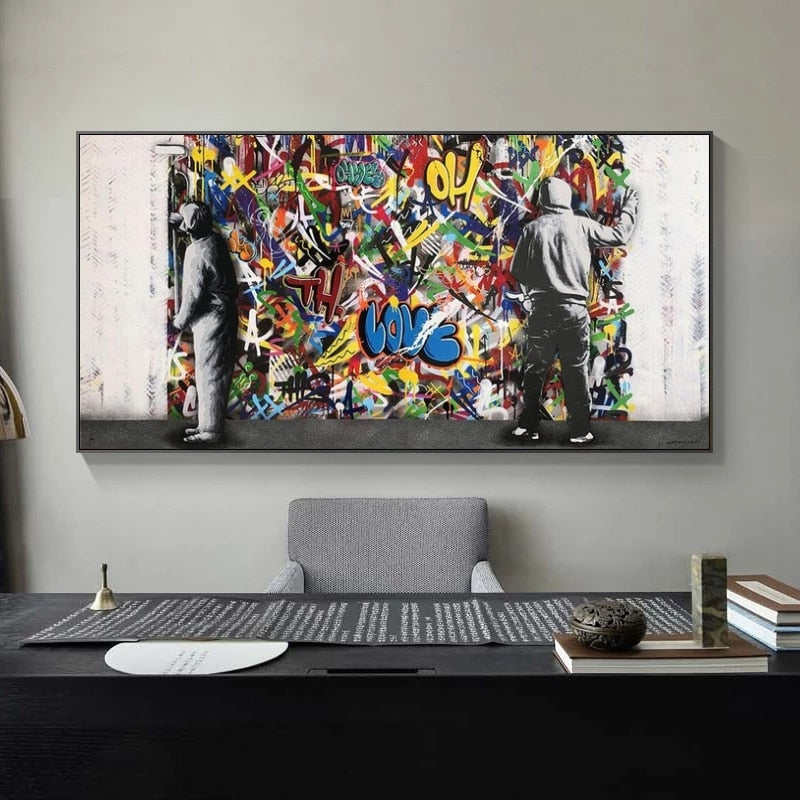 Graffiti Banksy Paintings on The Wall Canvas Wall Art-MinimalisticDecor.com