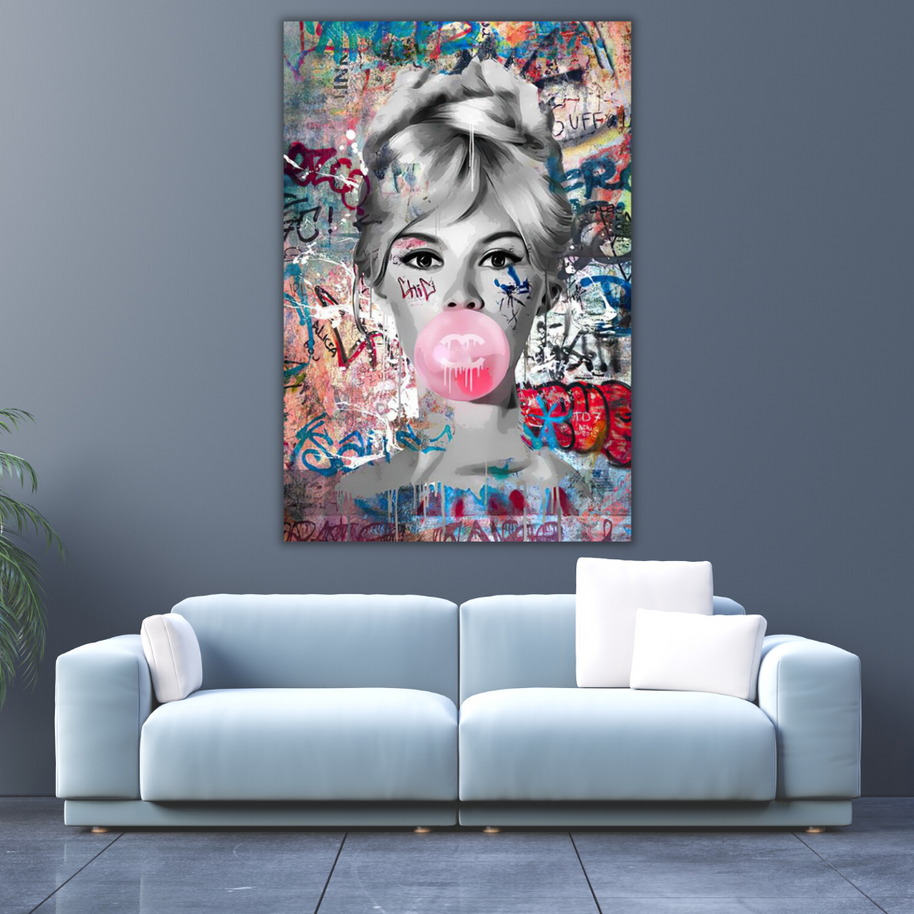 Graffiti Chewing Gum Sexy Lady Canvas Wall Art-MinimalisticDecor.com
