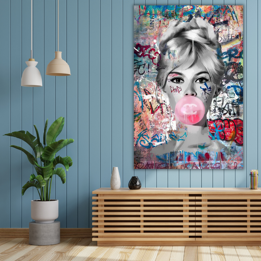 Graffiti Chewing Gum Sexy Lady Canvas Wall Art-MinimalisticDecor.com
