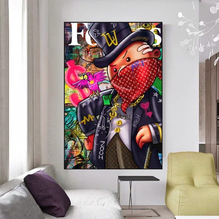 Graffiti Monopoly Rich Man Canvas Wall Art-MinimalisticDecor.com