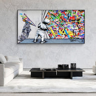 Graffiti Street Art Boy Behind The Curtain Canvas Wall Art-MinimalisticDecor.com