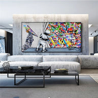 Graffiti Street Art Boy Behind The Curtain Canvas Wall Art-MinimalisticDecor.com