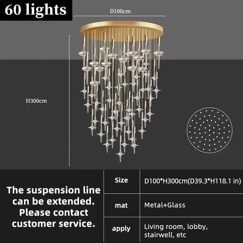 Hand Blown Crystal Glass Chandelier with LED Bulbs – Pendant Light for Hallways-MinimalisticDecor.com