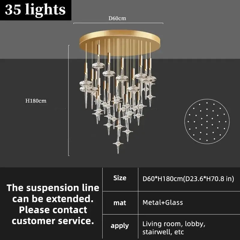 Hand Blown Crystal Glass Chandelier with LED Bulbs – Pendant Light for Hallways-MinimalisticDecor.com