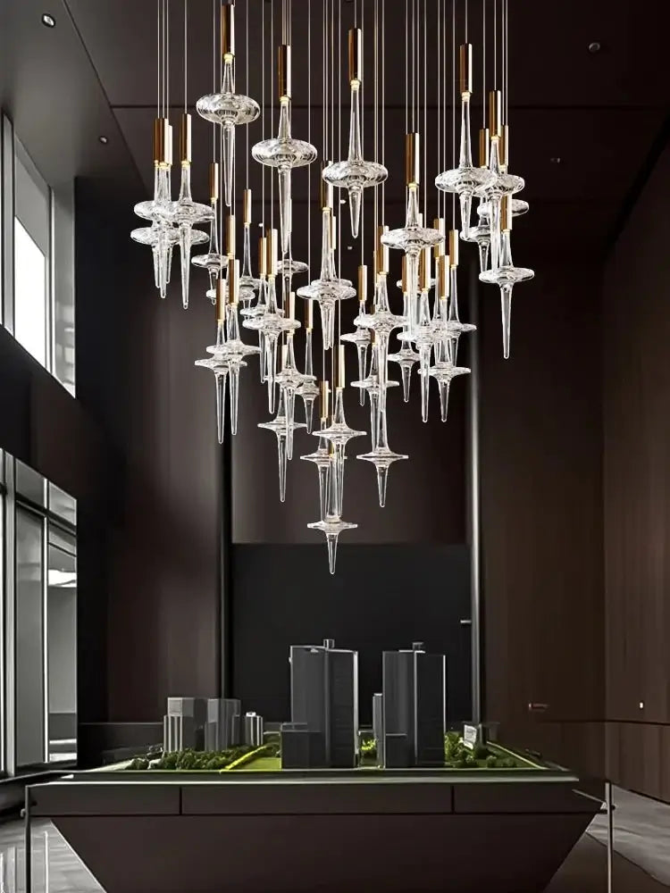 Hand Blown Crystal Glass Chandelier with LED Bulbs – Pendant Light for Hallways-MinimalisticDecor.com