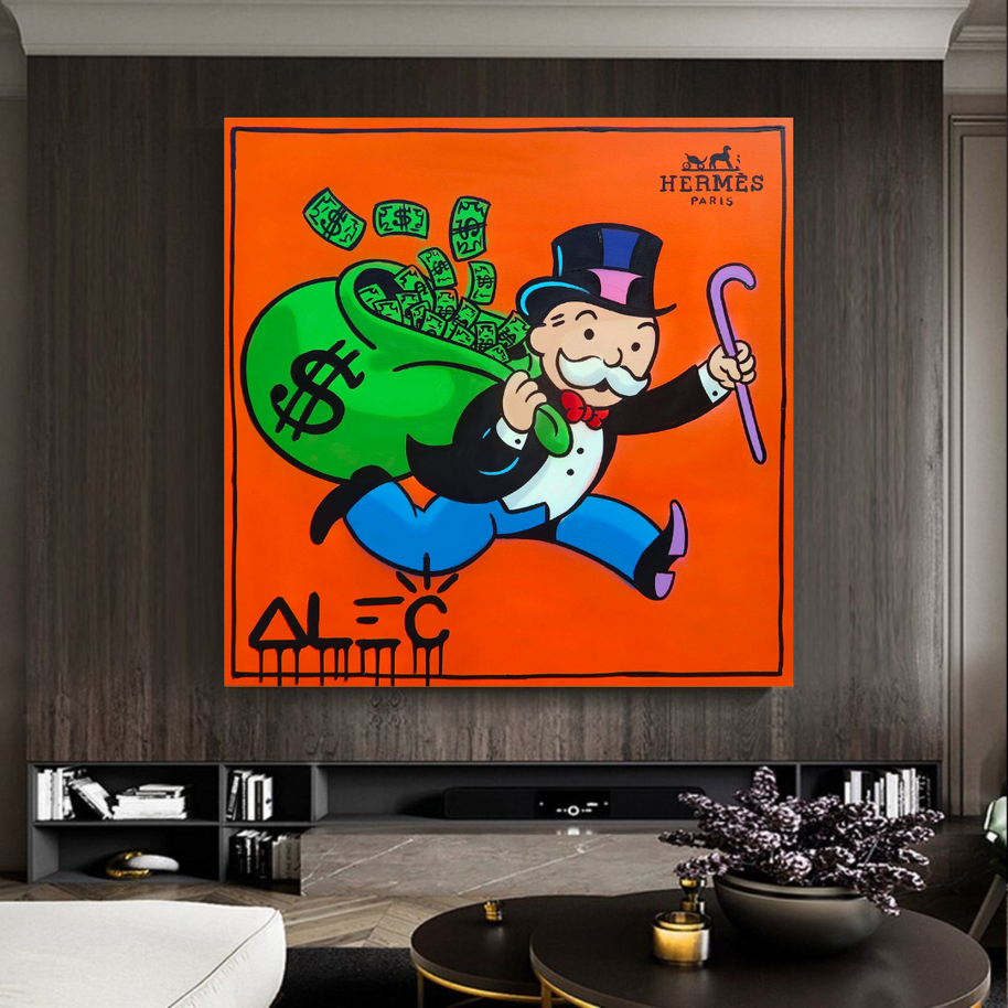 Hermes Money Bags - Mr Monopoly Canvas Wall Art-MinimalisticDecor.com