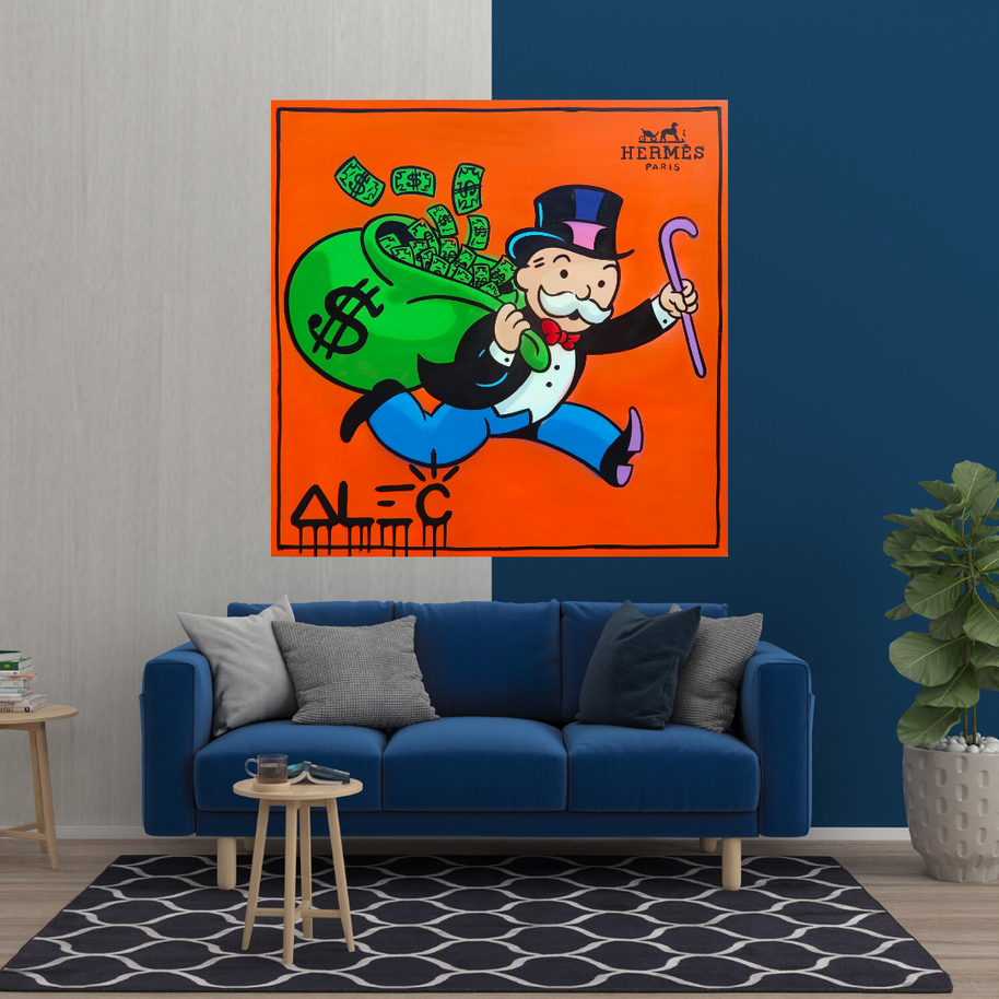 Hermes Money Bags - Mr Monopoly Canvas Wall Art-MinimalisticDecor.com