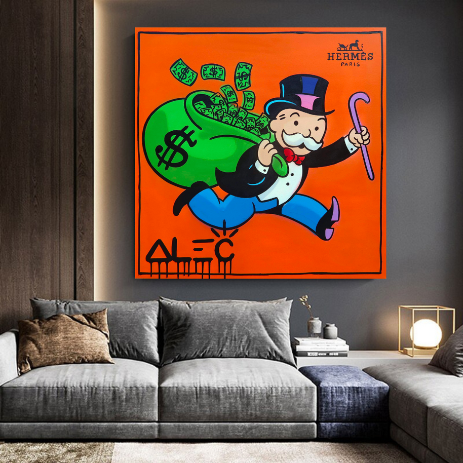 Hermes Money Bags - Mr Monopoly Canvas Wall Art-MinimalisticDecor.com