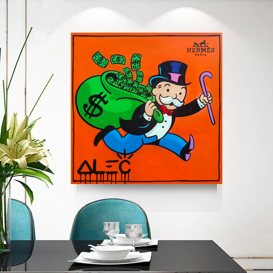 Hermes Money Bags - Mr Monopoly Canvas Wall Art-MinimalisticDecor.com