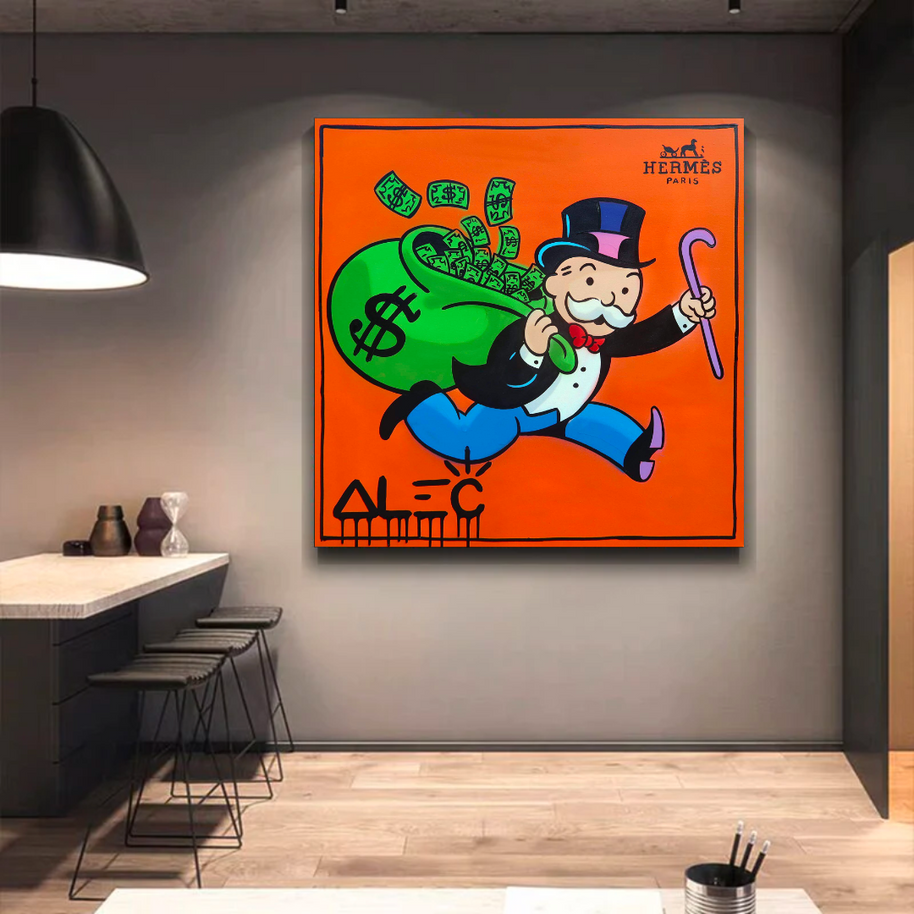 Hermes Money Bags - Mr Monopoly Canvas Wall Art-MinimalisticDecor.com