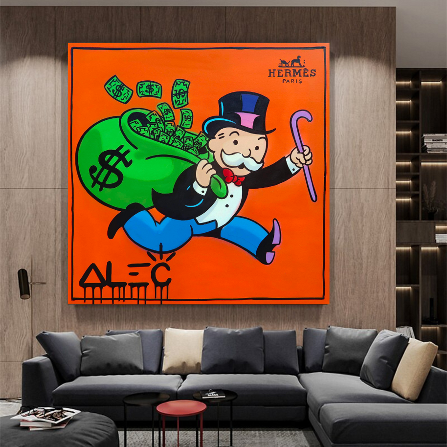Hermes Money Bags - Mr Monopoly Canvas Wall Art-MinimalisticDecor.com