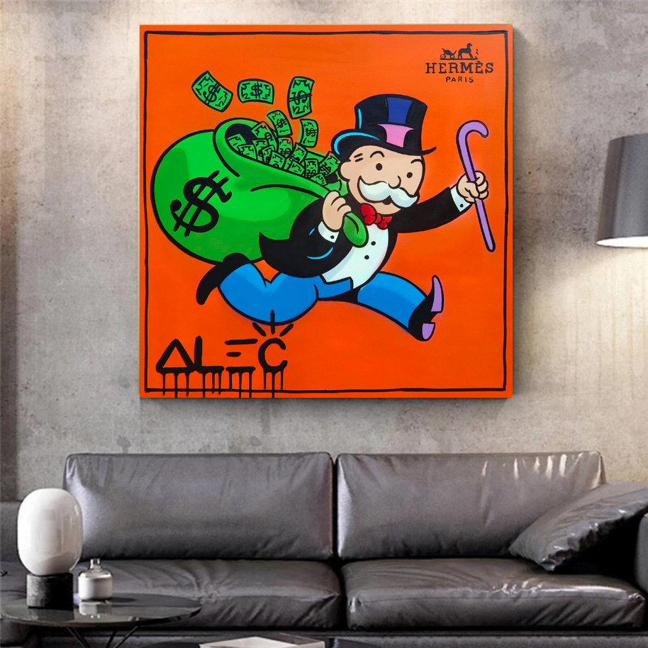 Hermes Money Bags - Mr Monopoly Canvas Wall Art-MinimalisticDecor.com