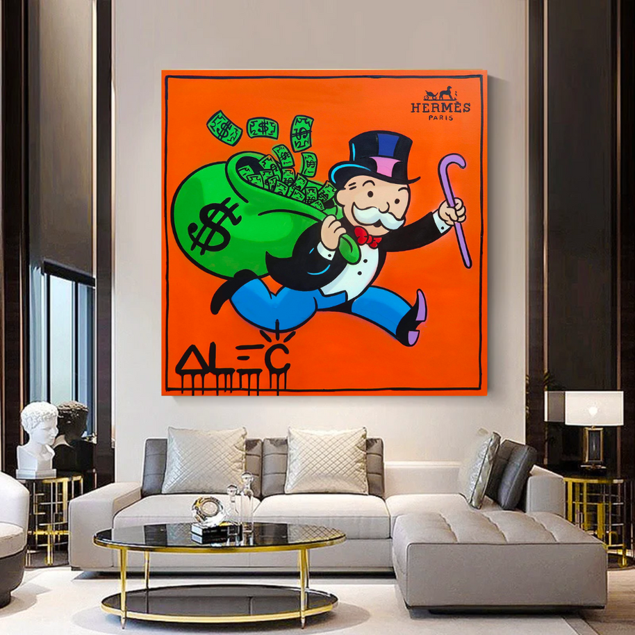 Hermes Money Bags - Mr Monopoly Canvas Wall Art-MinimalisticDecor.com