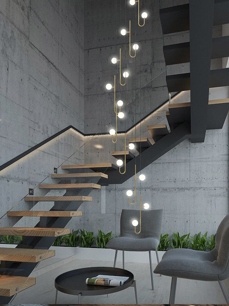 Hooked Globes Staircase Chandelier – Modern Pendant for Stairwells-MinimalisticDecor.com