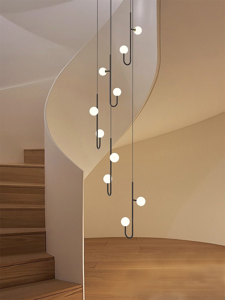 Hooked Globes Staircase Chandelier – Modern Pendant for Stairwells-MinimalisticDecor.com