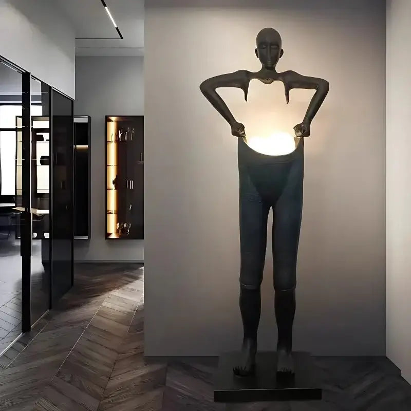 Humanoid Sculpture Holding Floor Lamp-MinimalisticDecor.com