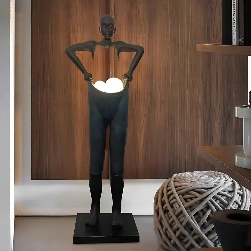Humanoid Sculpture Holding Floor Lamp-MinimalisticDecor.com