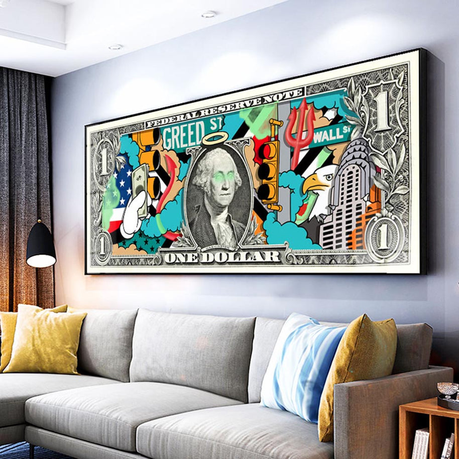 Hundred Dollar Money Canvas Wall Art-MinimalisticDecor.com