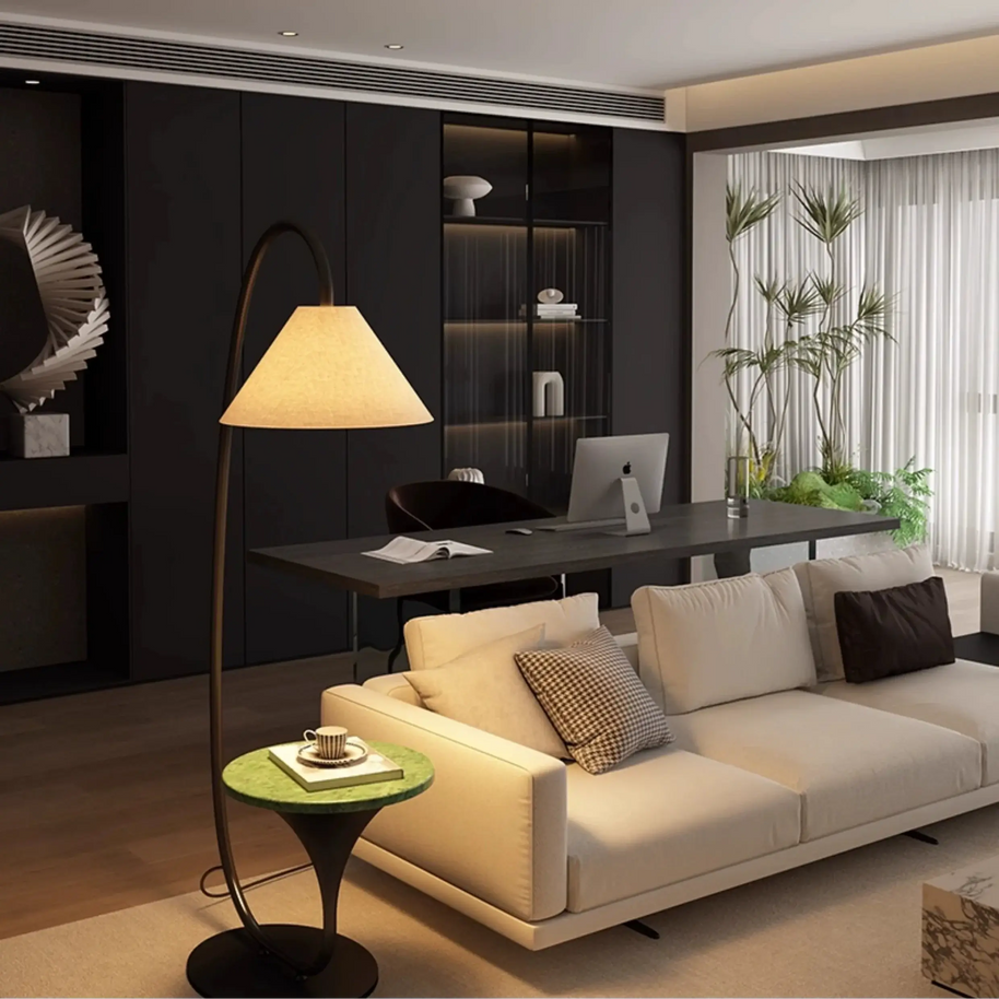 Italian Art Arch Floor Lamp with Built-In Side Table – Sculptural Lighting Piece-MinimalisticDecor.com