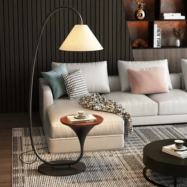 Italian Art Arch Floor Lamp with Built-In Side Table – Sculptural Lighting Piece-MinimalisticDecor.com