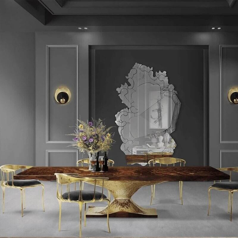 Italian Hourglass Solid Wood Brass Dining Table Set-MinimalisticDecor.com