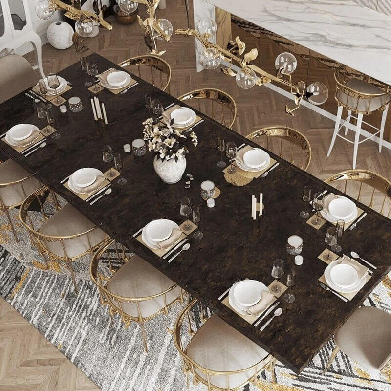 Italian Hourglass Solid Wood Brass Dining Table Set-MinimalisticDecor.com
