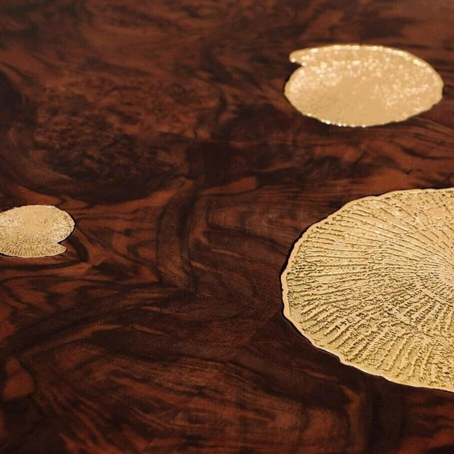 Italian Hourglass Solid Wood Brass Dining Table Set-MinimalisticDecor.com