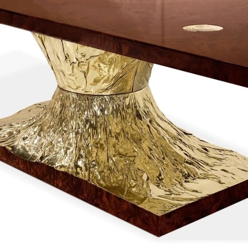 Italian Hourglass Solid Wood Brass Dining Table Set-MinimalisticDecor.com