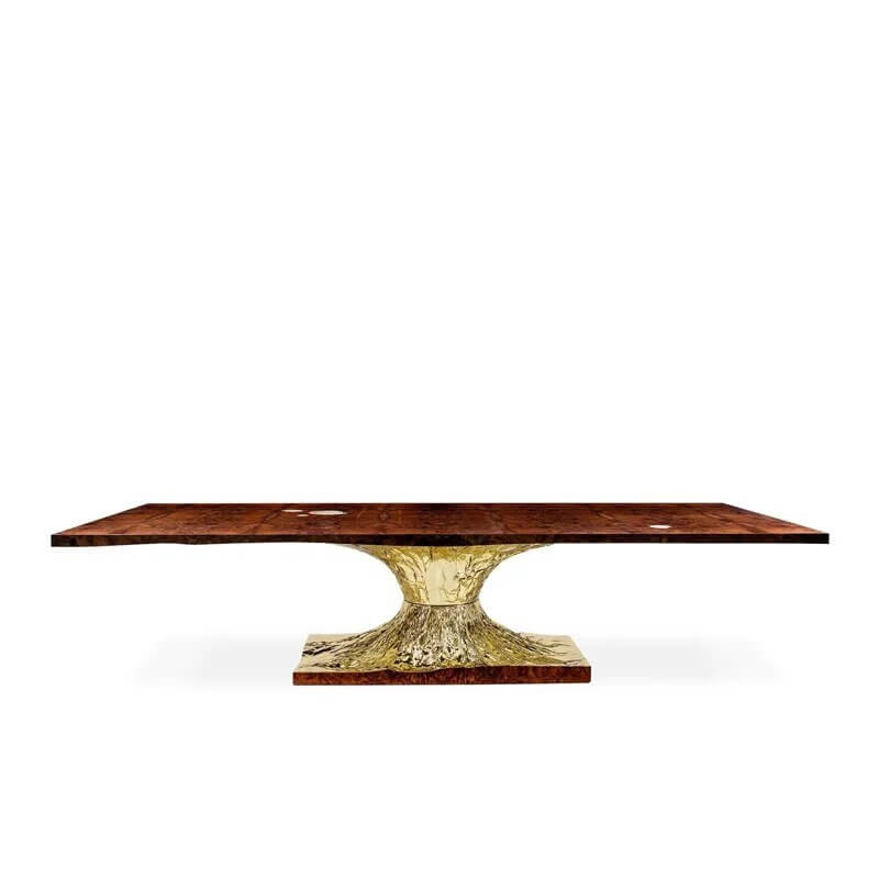 Italian Hourglass Solid Wood Brass Dining Table Set-MinimalisticDecor.com