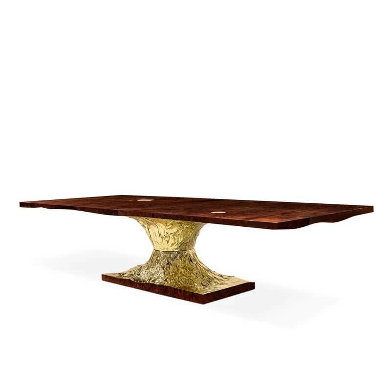 Italian Hourglass Solid Wood Brass Dining Table Set-MinimalisticDecor.com