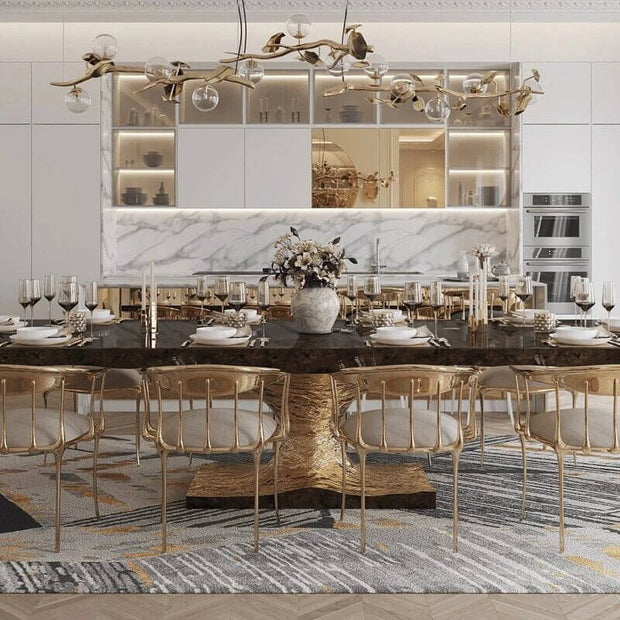Italian Hourglass Solid Wood Brass Dining Table Set-MinimalisticDecor.com