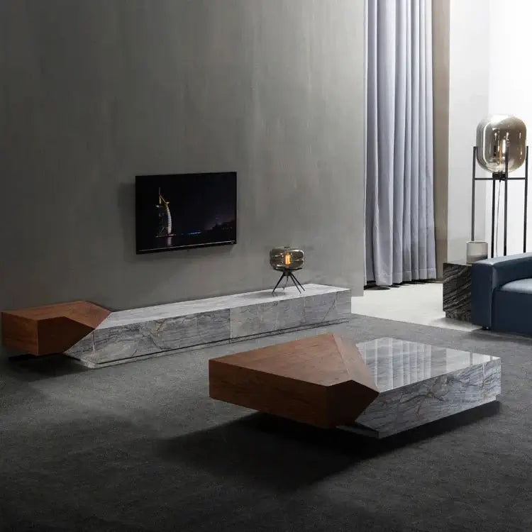 Italian Style Luxury Marble & Wood Coffee Table-MinimalisticDecor.com