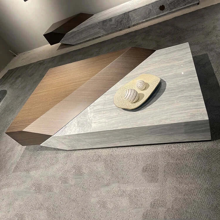 Italian Style Luxury Marble & Wood Coffee Table-MinimalisticDecor.com