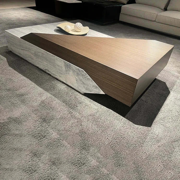 Italian Style Luxury Marble & Wood Coffee Table-MinimalisticDecor.com