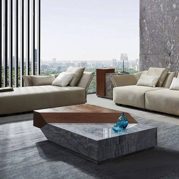 Italian Style Luxury Marble & Wood Coffee Table-MinimalisticDecor.com