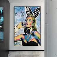 Kate Moss Bunny Canvas Painting - Pop Art by Alec Monopoly-MinimalisticDecor.com