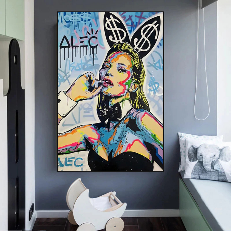 Kate Moss Bunny Canvas Painting - Pop Art by Alec Monopoly-MinimalisticDecor.com