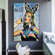 Kate Moss Bunny Canvas Painting - Pop Art by Alec Monopoly-MinimalisticDecor.com